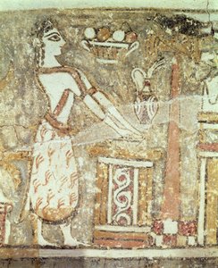 Priestess at an altar, detail from a sarcophagus from a tomb at Ayia Triada, Crete, Late Minoan Period, c.1390 BC